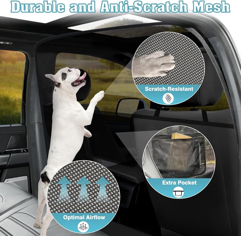 Mixsuper Dog Car Barrier, 52.4" Wide, Car Divider for Midsized Pickup, Midsized SUV and Car, One-Piece Escape-Proof Back Seat Mesh Dog Car Net Barrier Black - Image 3
